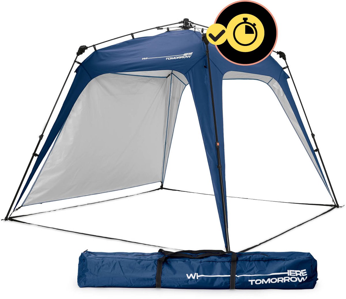 Lumaland Outdoor paviljoen, 2,5 x 2,5 m, waterdicht en uv-bescherming, tuintent incl. 1 x zijpaneel, tas en haringen, robuuste camping en partytent, pop-up tent in 2 minuten, blauw