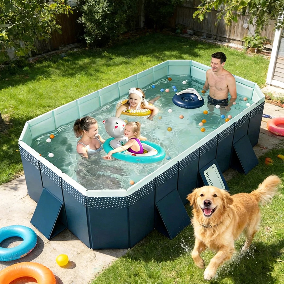 LUMÉ STORE Opvouwbaar Zwembad - Familiebad - Opzetzwembad - 180cm - PVC - Kinderen & Volwassenen - Hondenbad - Tuin - Blauw — afbeelding 2