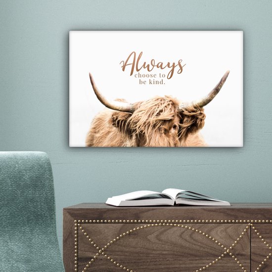 Schotse hooglander - Spreuken - Dier - Canvas - 30x20 cm - Wanddecoratie