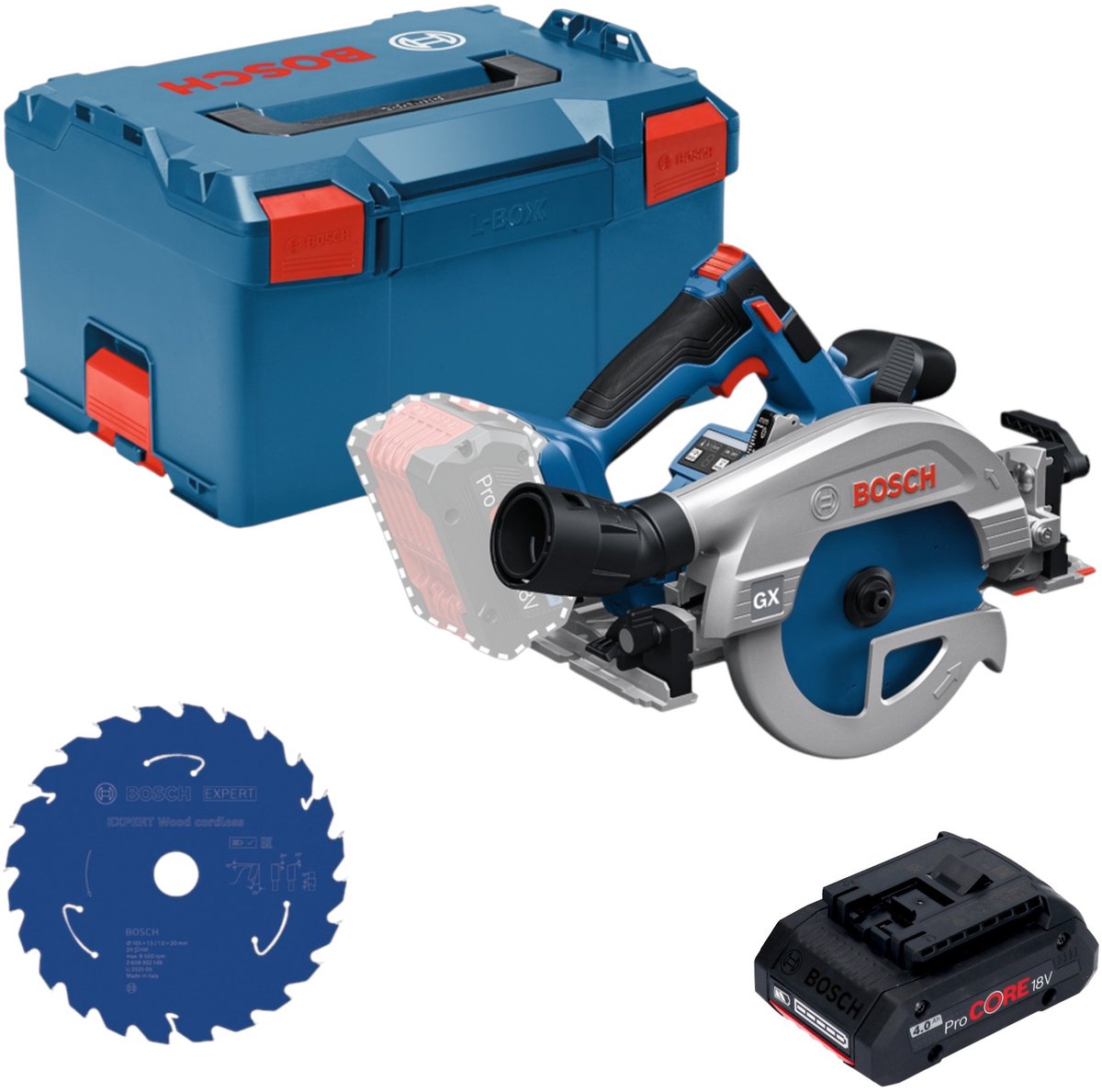 Bosch GKS 18V-57-2 GX Professional accu-cirkelzaag 18 V 165 mm borstelloos + 1x ProCORE-accu 4,0 Ah + L-Boxx - zonder oplader