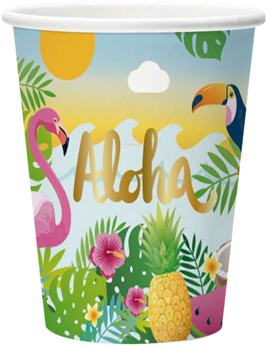 Papieren Bekers 210ml Aloha - 8st.