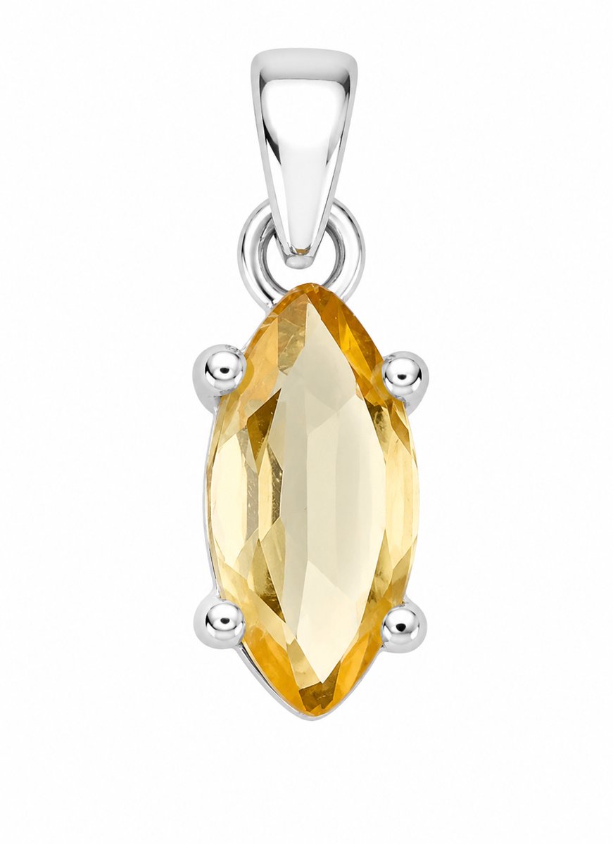 925 Zilveren Citrien Hanger – Luxe Gele Edelsteen Pendant Dames – Sterling Silver Kettinghanger met Natural Yellow Citrine