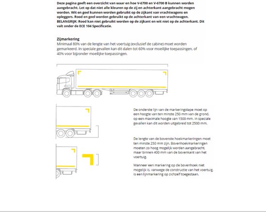 Instructies voor zijmarkering op vrachtwagens, inclusief diagrammen.