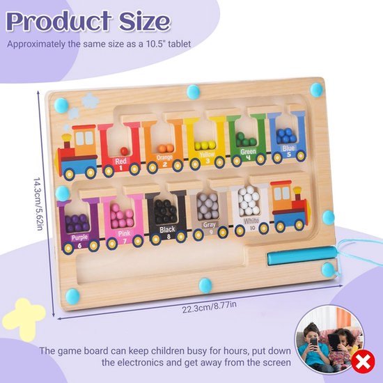 Montessori magnetisch spel - houten doolhofspeelgoed - voor fijne motoriek en het leren van kleuren en cijfers - educatief cadeau voor jongens en meisjes — afbeelding 4