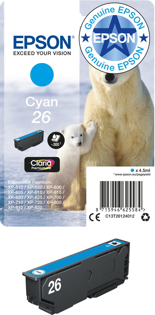 Original Ink Cartridge Epson C13T26124022 Cyan