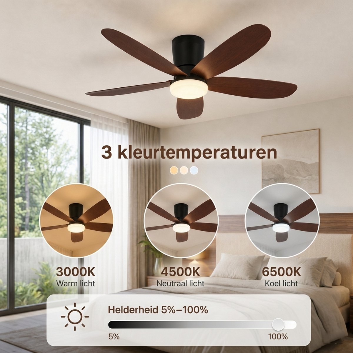 MUPOO Houtlook plafondventilator met verlichting 106 cm thumbnail 6