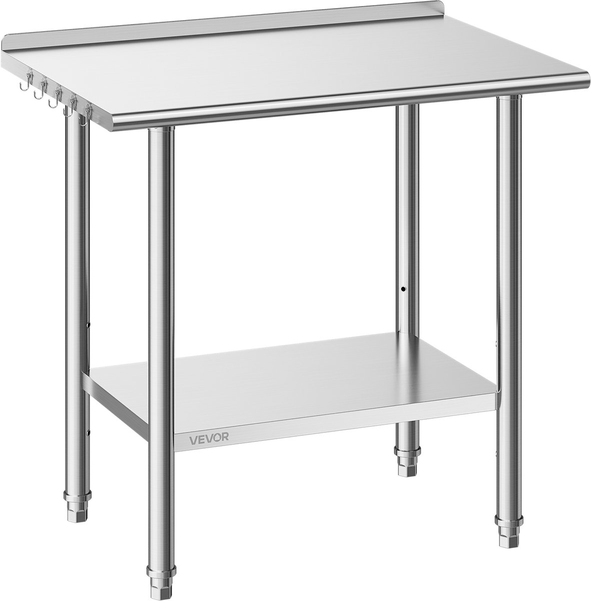 Vevor Roestvrijstalen Tafel voor de Horeca, 915 X 610 X 894 mm, Verstelbare Roestvrijstalen Tafel met Opstaande Rand, Werktafel met Onderstel voor Restaurants, Zwaar Uitgevoerd, Bovenste Plank (227 kg), Onderste Plank (191 kg) Zilver