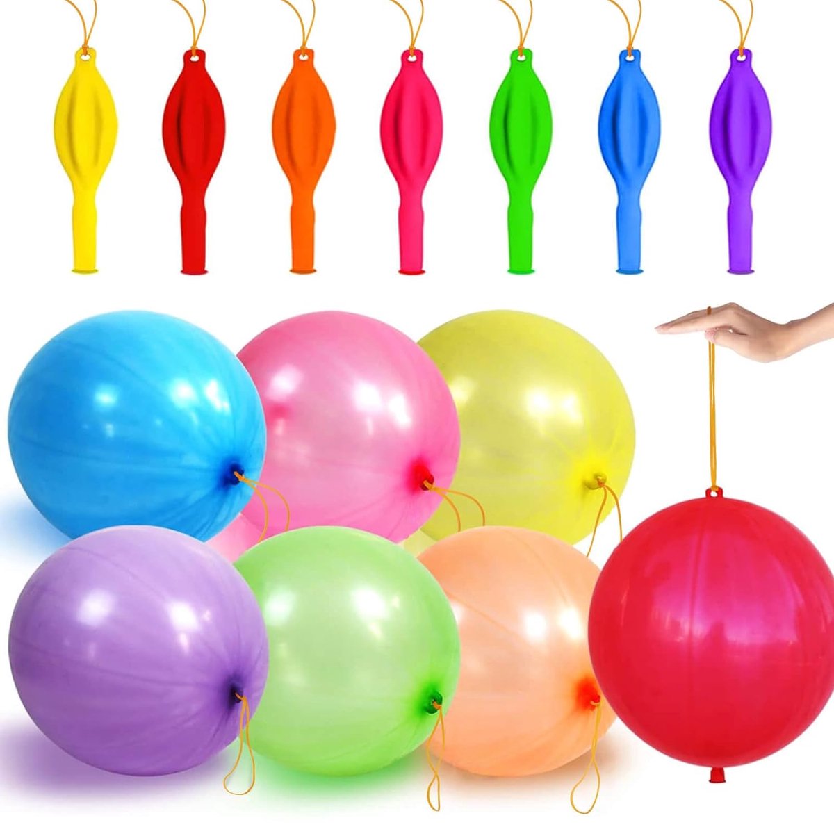 OLOEY 50 Stuks Punchballonnen-Extra Dikke Neon Punchballonnen(Heavy Duty)als Feestattentie voor Kinderen-met Elastisch Handvat-Stuiterballen voor Verjaardagen-Bruiloften en Goodiebags