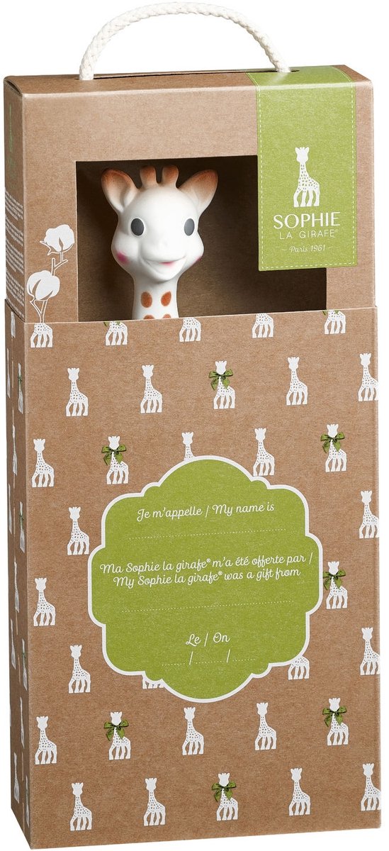 Sophie de giraf So'Pure - Bijtspeeltje - Bijtspeelgoed - Baby speelgoed - OK-Biobased - In gerecyled geschenkdoosje met organic katoenen strikje - 100% natuurlijk rubber - Vanaf 0 maanden - 17 cm - Beige/Bruin — afbeelding 8