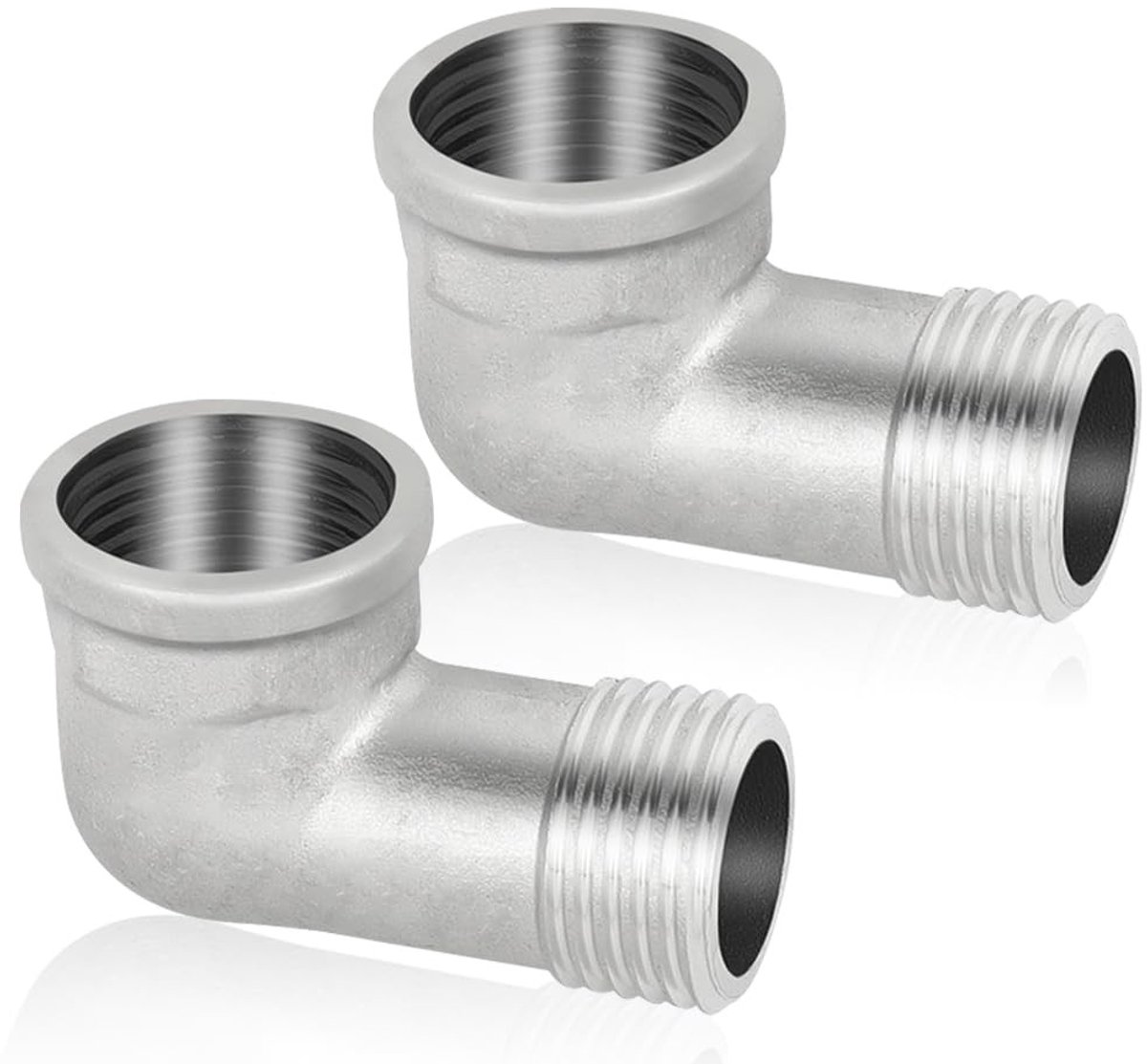 Dailygoods - Dailygoody - 90 Graden Roestvrijstalen Hoek - Pijphoek Adapter - Duurzaam en Sterk - Zilver - Irrigatiesystemen - Set van 2 Stuks - Voor Binnendraad e