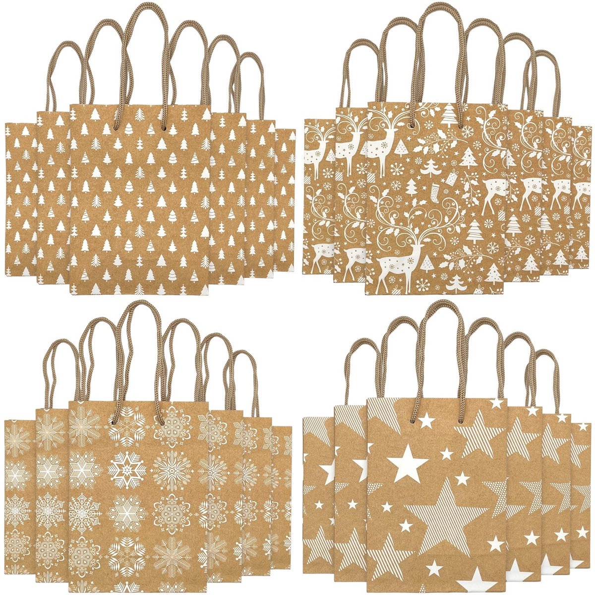 Dailygoods - Dailygoody - Geschenktasjes - Herbruikbaar - X-Mas Nature Look - 24 Stuks - Perfect voor Cadeaus - Ideaal voor Kerst