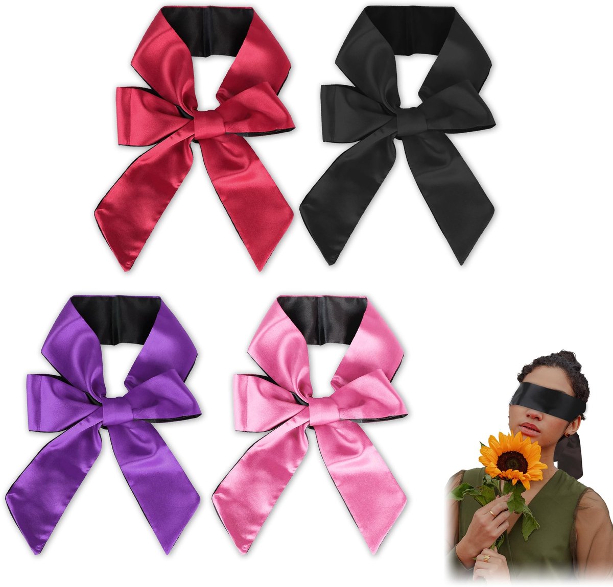 Dailygoods - Dailygoody - Satijnen Oogmasker - Zijden Slaapmasker - Comfortabel en Zacht - Verstelbaar - Reis-oogmasker - Ideaal voor Volwassenen - 4 Stuks