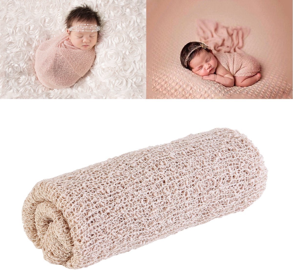 Dailygoody - OmGoods - Dailygoody - Pasgeboren Baby Fotografie Wrap - Super Rekbare Wikkeldeken - Beige - Comfortabel en Warm - Ideaal voor Fotosessies - Geschikt voor