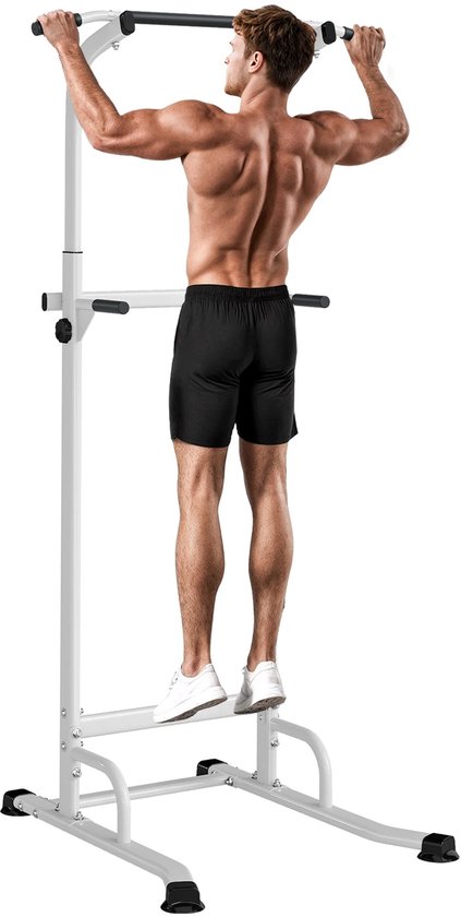 Homegoodies Pull up bar - Optrekstang - Pull up station - Thuis sporten- 12 hoogteniveaus - Zonder boren - Antisliphandgrepen - Wit