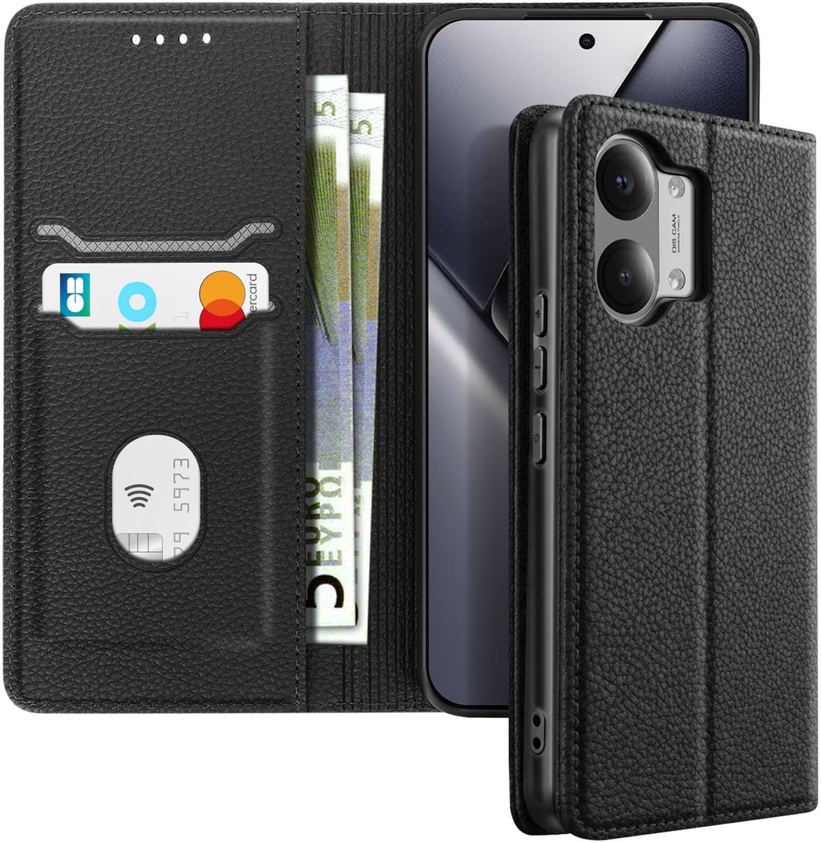 Avizar Etui Geschikt voor Poco X8 Pro Max Litchi Textuur met RFID Blokkering, Zwart