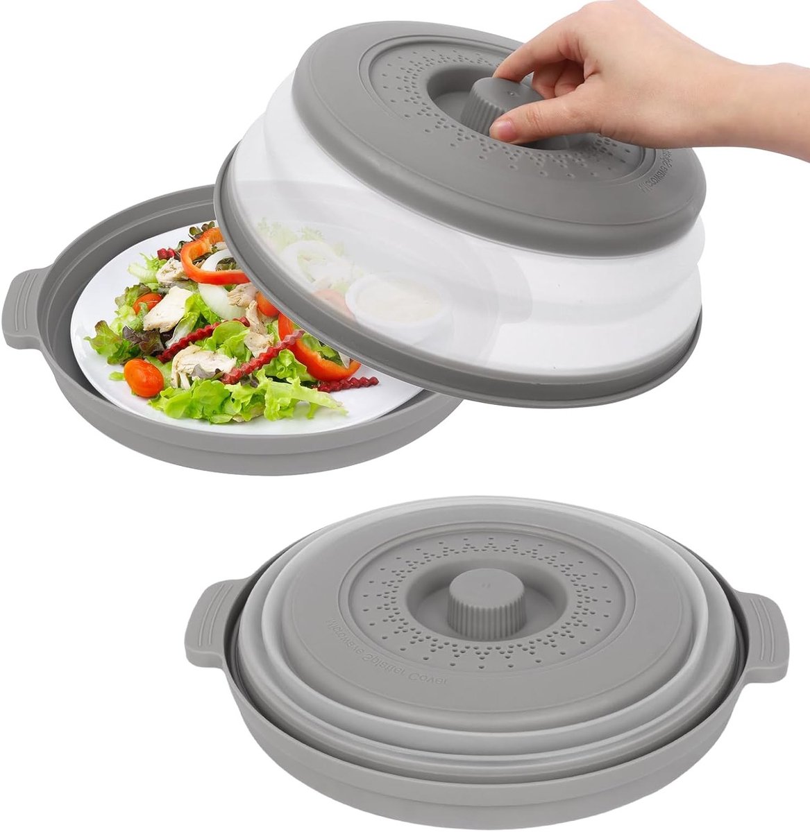 Opvouwbare magnetronafdekking voor voedselbescherming, kookaccessoires en deksel van 26,5 cm (grijs)