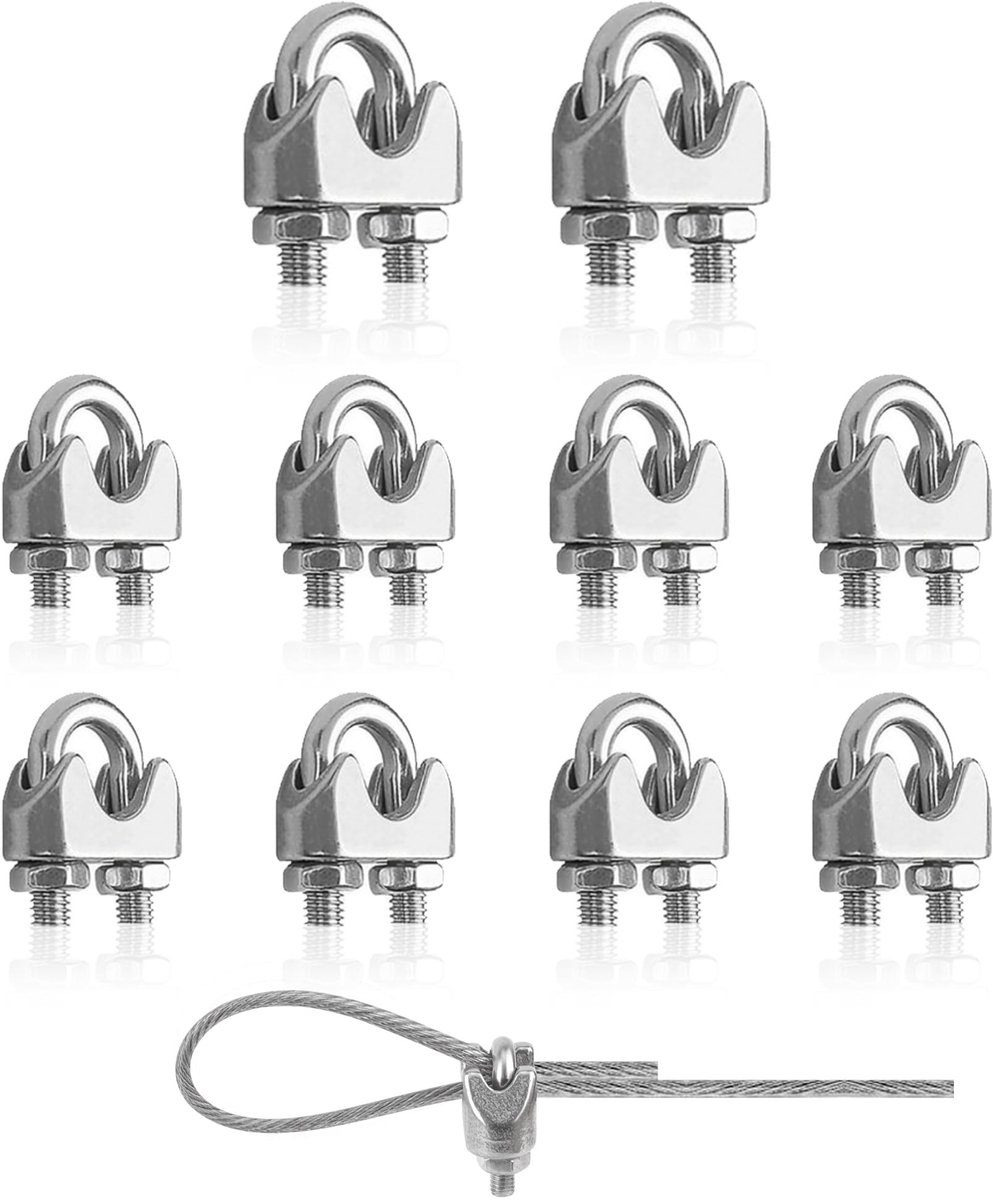 Dailygoods - Dailygoody - Kabelklemmen - Roestvrij staal - 10 stuks - 3 mm - Voor staalkabel - Veilig en stevig bevestigen