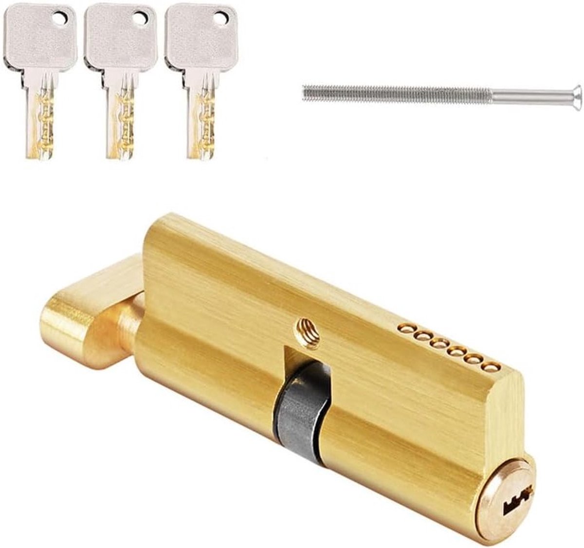 Cilinderslot met Drukknop 35/35, Vervangend Deurslot met 3 Sleutels, Messing, Omkeerbare Sleutel, Veiligheid en Duurzaamheid, Lengte: 70 mm