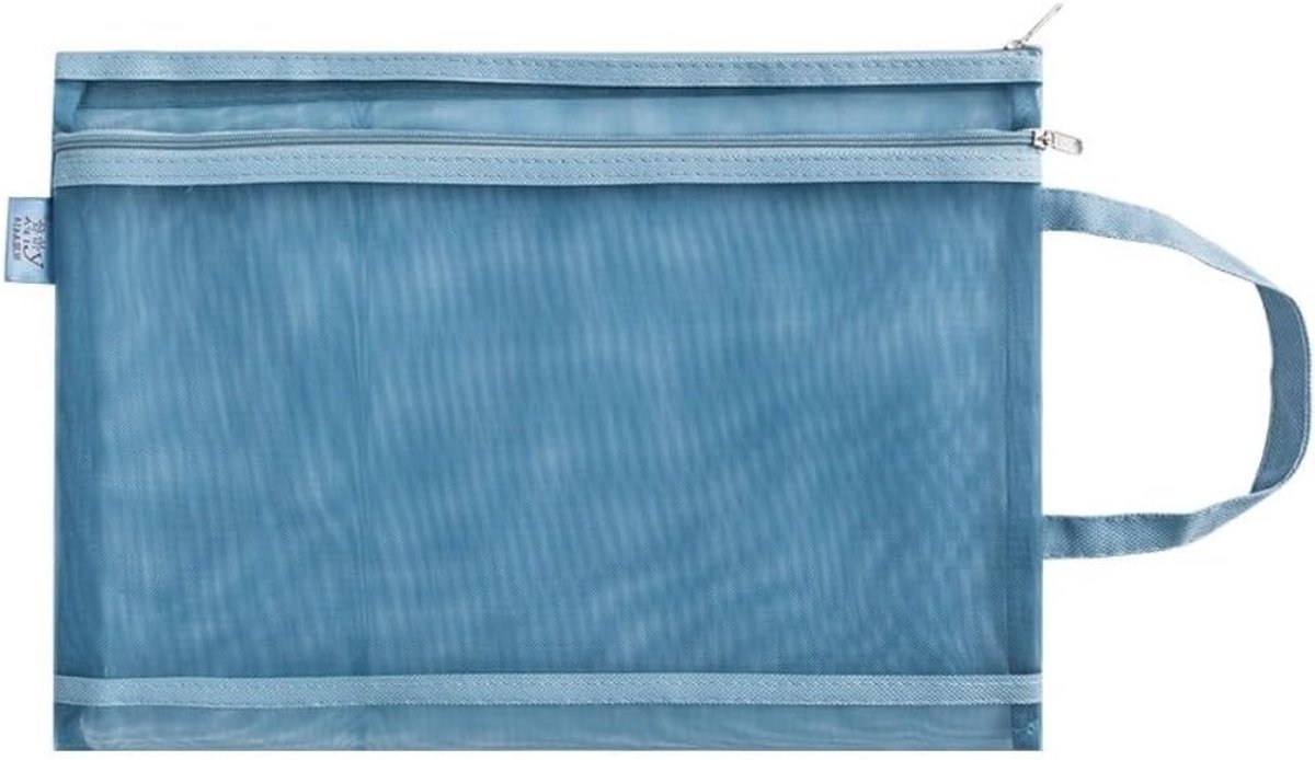 Documententas met Rits, Dubbele Laag en Mesh Vakken voor Documenten, Papieren en Cosmetica - Donkerblauw, 22 x 12,5 cm