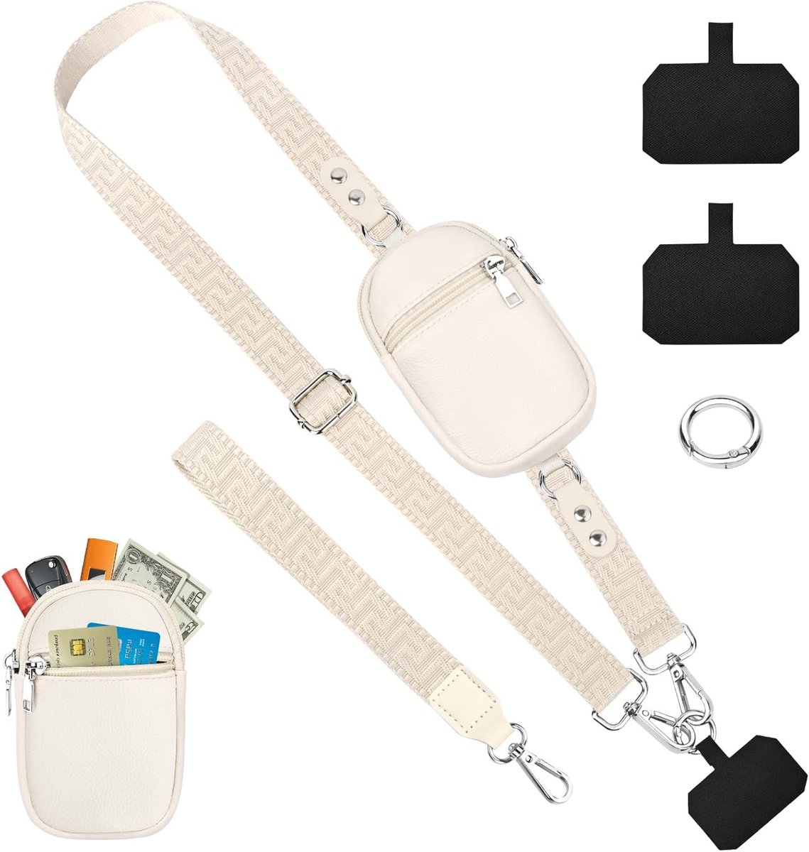 Multifunctionele smartphone ketting met tas, verstelbare smartphone strap en lanyard voor vrouwen, geschikt voor alle smartphones