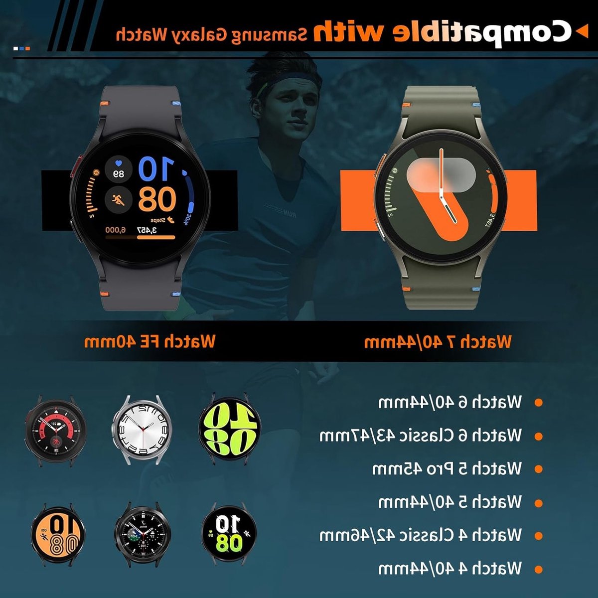 Zachte Siliconen Sport Armband Vervangband voor Samsung Galaxy Watch 7/6/5/4 - Geschikt voor 40/44mm, Geen Kieren, Oranje, Comfortabele Horlogeband, Duurzaam en Ademend