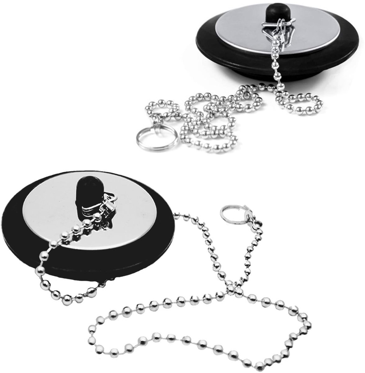Dailygoods - Dailygoody - Universele Badplug - Vervangende Gootsteenstekker - Rubber - Afvoerstop - Inclusief Roestvrijstalen Ketting - Geschikt voor Badkamer en K.