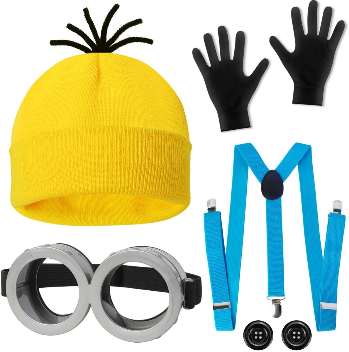 Dailygoods - Dailygoody - 5-delige carnavalskostuumset - Cosplay-kostuum - Opvallende uitstraling - Geel - Steampunk-bril - Voor volwassenen en kinderen - Inclusie