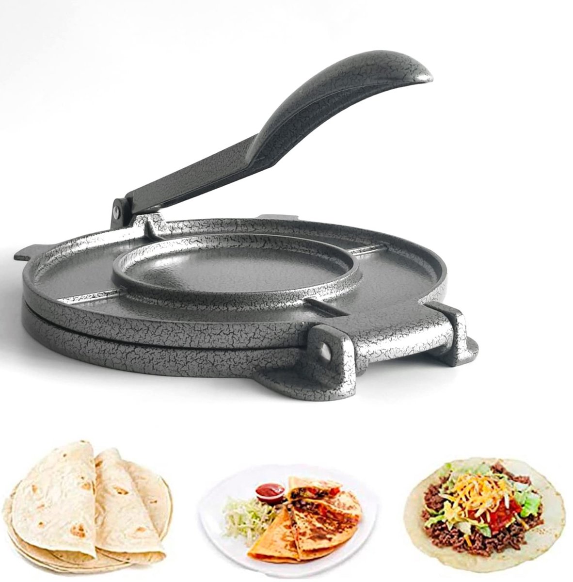 Dailygoods - Dailygoody - Maïs Tortilla Pers - Tortilla Maker - Duurzaam Aluminium - Grijze Tortilla Machine - Geschikt voor Tortilla's en Koekjes - Keukenbenodigd