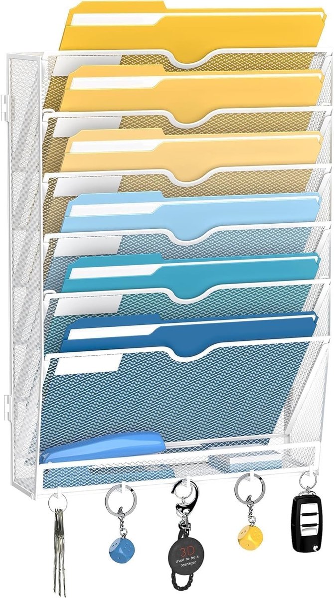 Dailygoods - Dailygoody - 7-laags wandordnerhouder - Hangmappenhouder - Ideaal voor bureauorganisatie - Wit - Voor papieren en documenten - Tijdschriftenstandaard