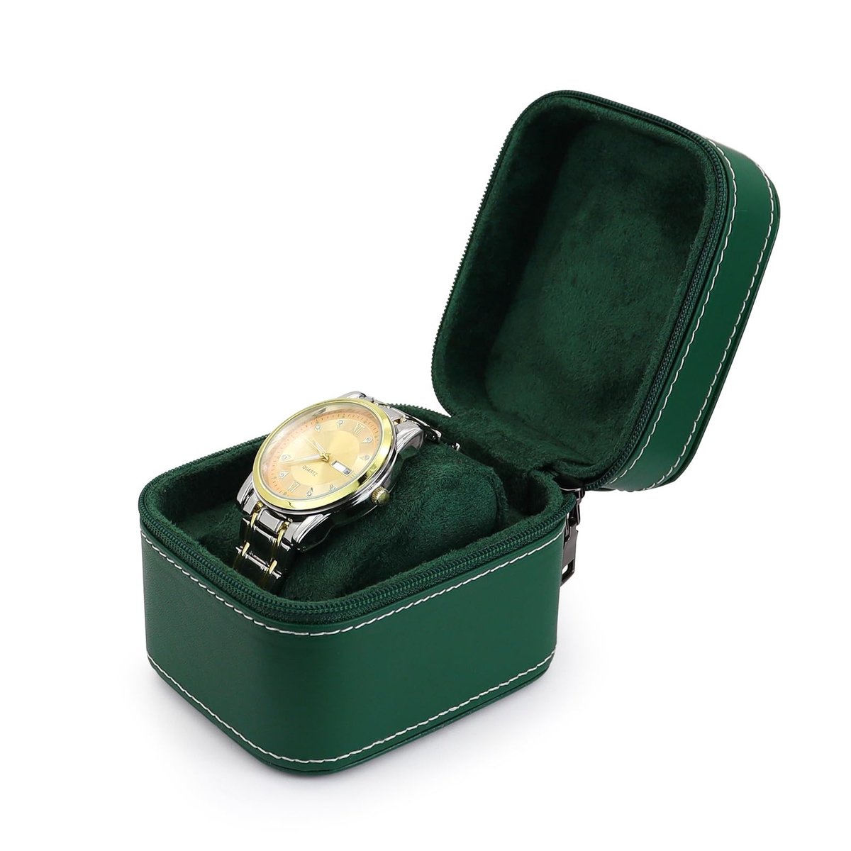 Dailygoods - Dailygoody - Watch Box - Groene PU Leren Horlogedoos met Verwijderbare Kussen voor Reizen