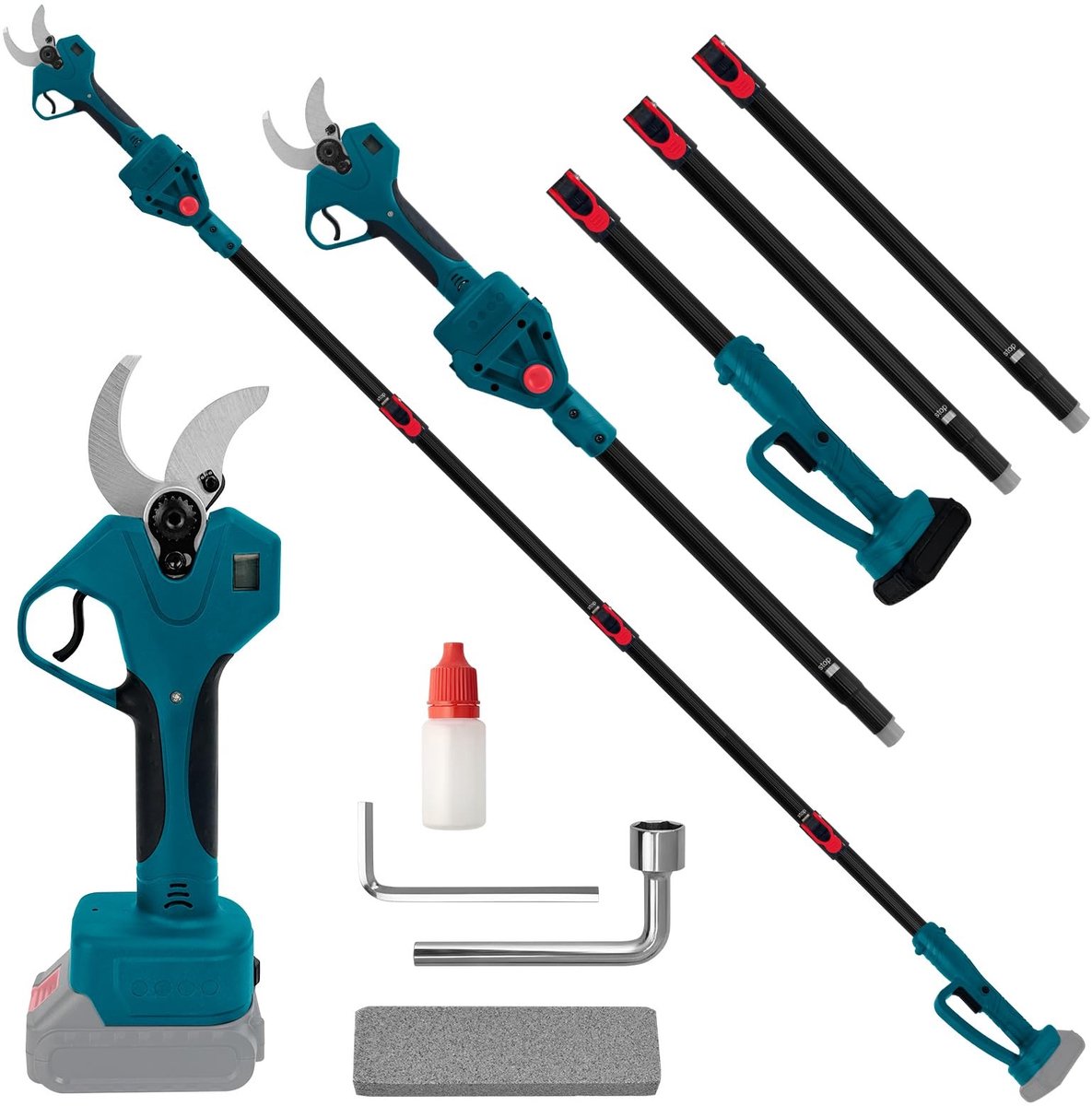 Dailygoods - Dailygoody - Batterijgevoede Elektrische Takkenschaar - Telescopische Tuinschaar - Krachtig en Veilig - Turquoise - Voor Boomsnijden - 2-in-1 Ont