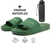 Badslippers + Waterfles - Badslippers Heren - Badslippers Dames - Slippers Heren en Dames - Dubbele maten - Unisex - Slippers - Badslipper - Maat 37/38 - Groen - Anti Slip- Sauna slippers