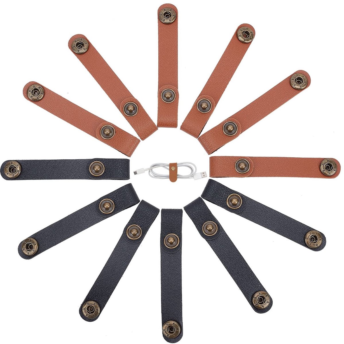 Dailygoods - Dailygoody - Kabel Clips - Leren Kabelbinders - USB Houder - Bruin en Zwart - Kabelbeheer - Organizer voor Thuis en Kantoor