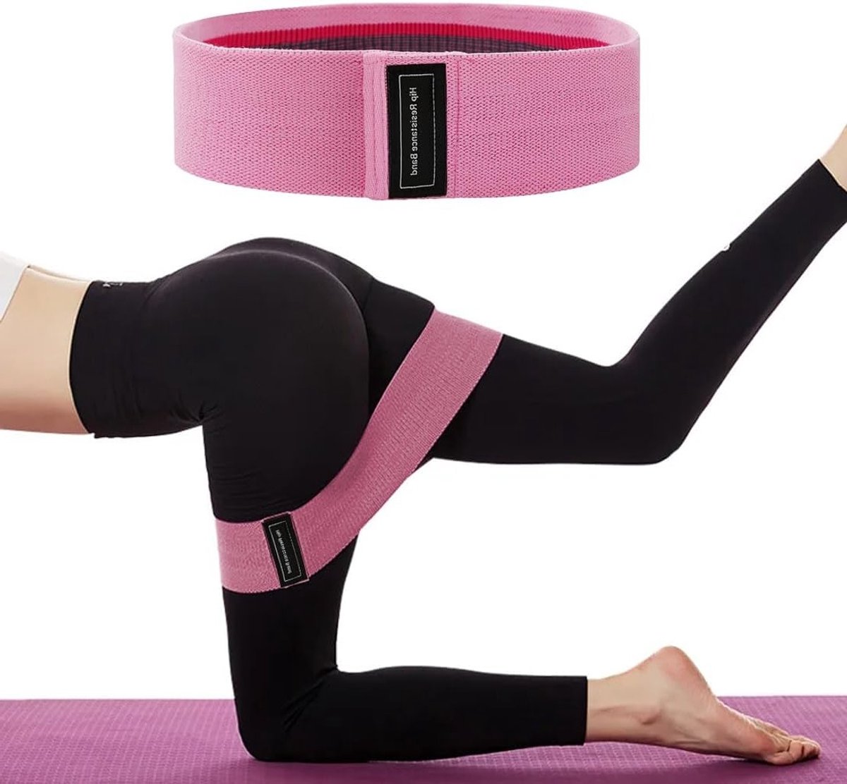 Weerstandsbanden voor Pilates en Yoga, elastische en antislip band voor heupoefeningen en fitness (roze)