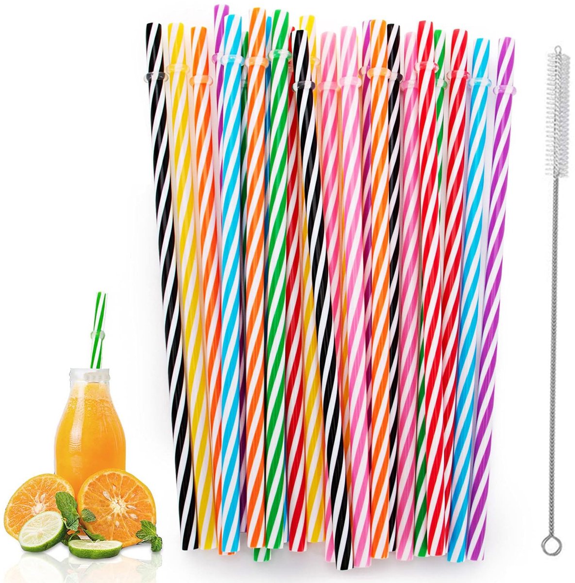 Dailygoody - Herbruikbare plastic rietjes - Snoep-gestreepte rietjes - Duurzaam en makkelijk schoon te maken - Gemengde kleuren - Geschikt voor bars, ..