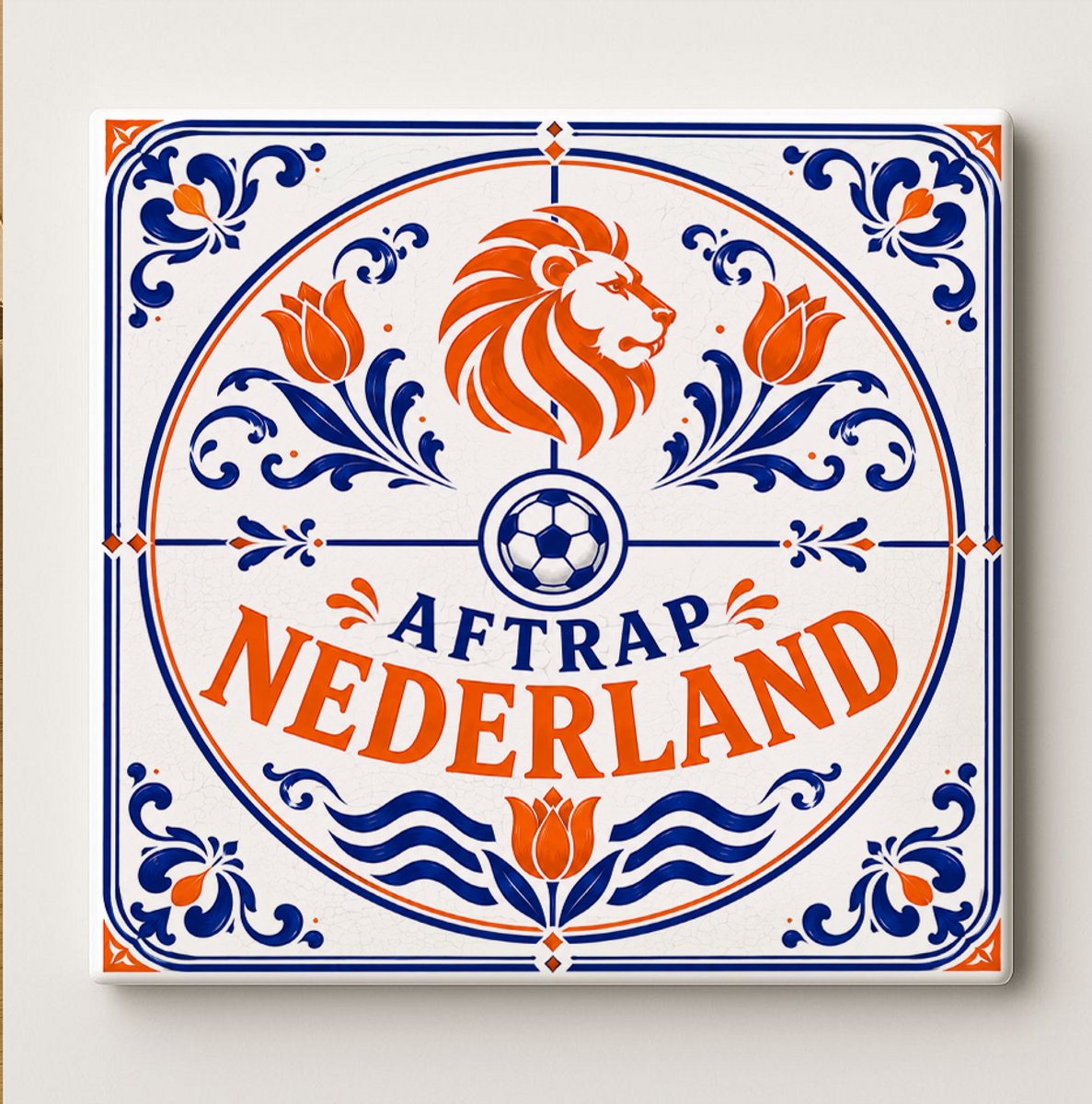 Nederland Aftrap Decoratieve Keramische Tegel – Nederlandse Voetbal Fan Wandtegel – Oranje Blauw Supporter Cadeau