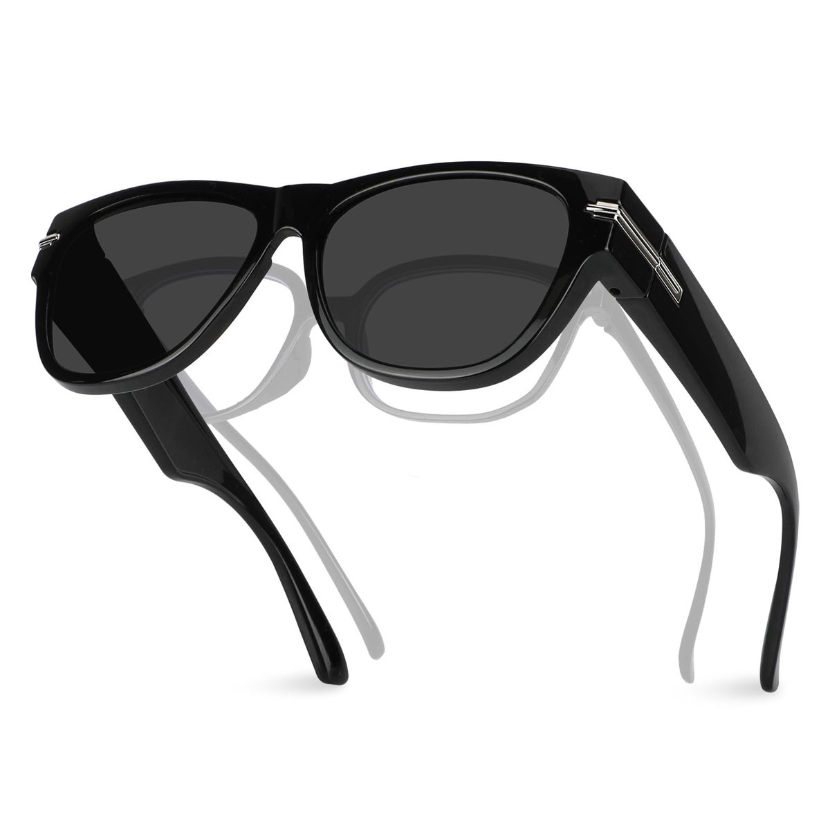 Dailygoods - Gepolariseerde zonnebril - UV400 bescherming - Overbril voor brildragers - Zwart - Voor mannen en vrouwen - Ideaal voor reizen en rijden