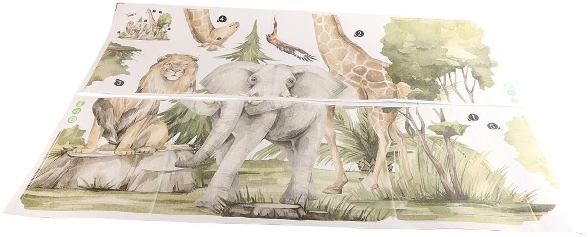 Dailygoods - Dailygoody - Grote Safari Dieren Muurstickers - Jungle Muurdecoratie - Speelse en kleurrijke stickers - Geschikt voor kinderkamer - Dieren stickers