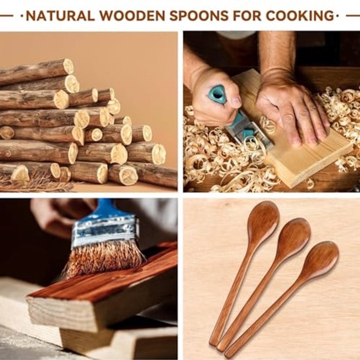 Houten Lepels Set - Handgemaakt van Nanmu Hout - 23.5 cm lang en 4.2 cm breed