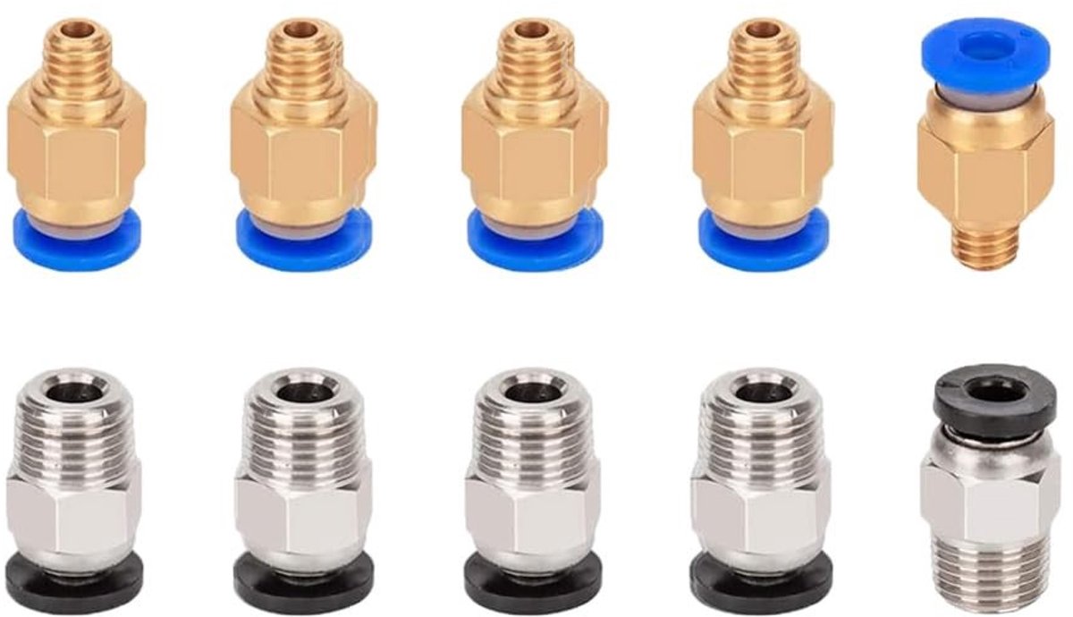 Dailygoods - Dailygoody - 3D-printer Bandenconnectorset - Snelkoppeling - Goud en Blauw - Pneumatische Koppelingen - Voor 3D-printers - 10 Stuks