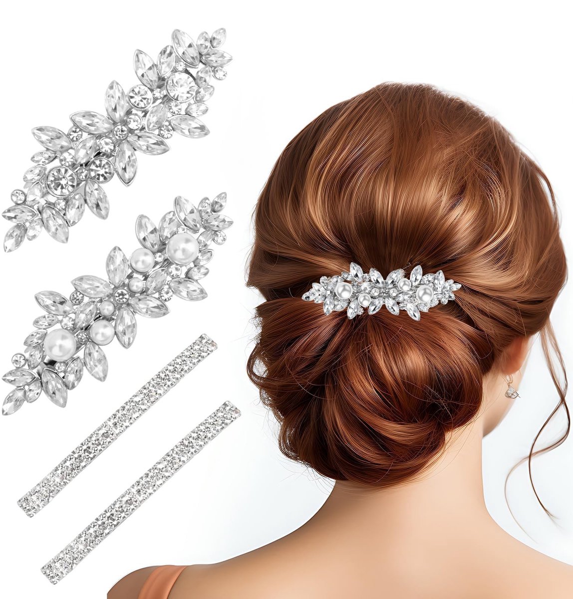 Dailygoods - Dailygoody - Haarspelden - Strass Haarspelden voor Dames - Elegant Design - Geschikt voor Elke Gelegenheid - 4 Stuks - Perfect voor Haarstyling