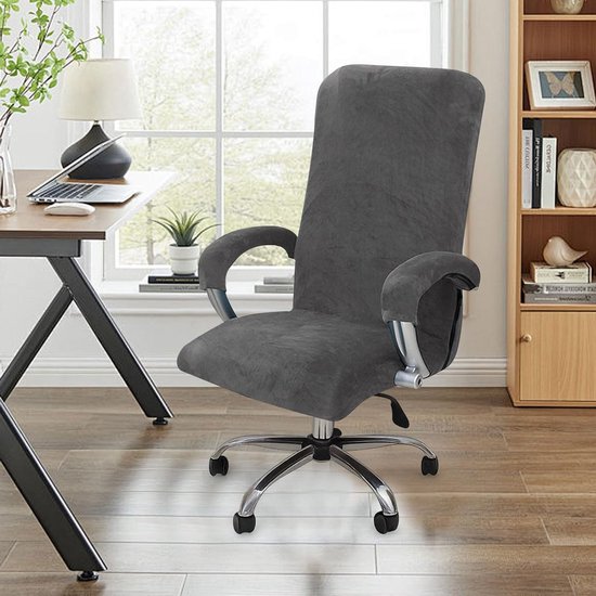 Verstelbare Velours Stoelhoes voor Kantoorstoelen - Elastische, Wasbare en Verwijderbare Bescherming (Grijs, L) — afbeelding 5