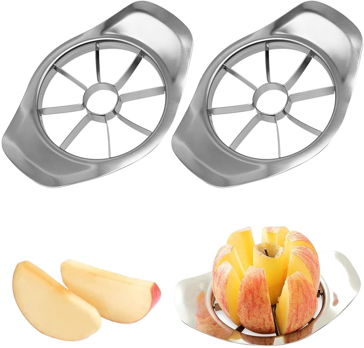 Dailygoods - Dailygoody - Appelsnijder - 8 Messen - Zilver - Appelverdeler - Geschikt voor Thuis Keuken - 2 Stuks