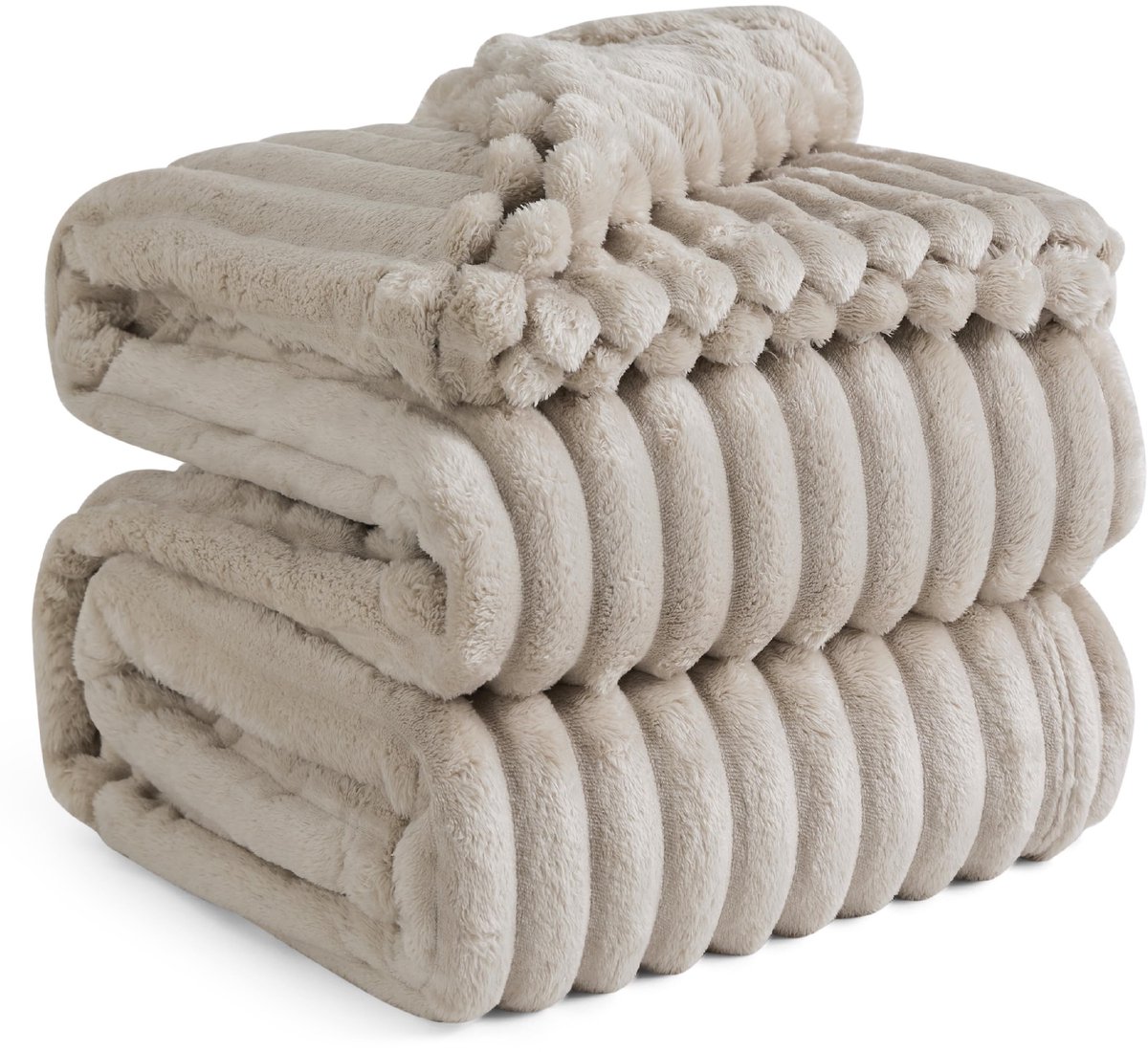 Dailygoods - Dailygoody - Behaaglijke deken - Zacht en warm - XXL formaat - Beige - Grof ribdeken - Perfect voor knuffelen op de bank - 240 x 220 cm