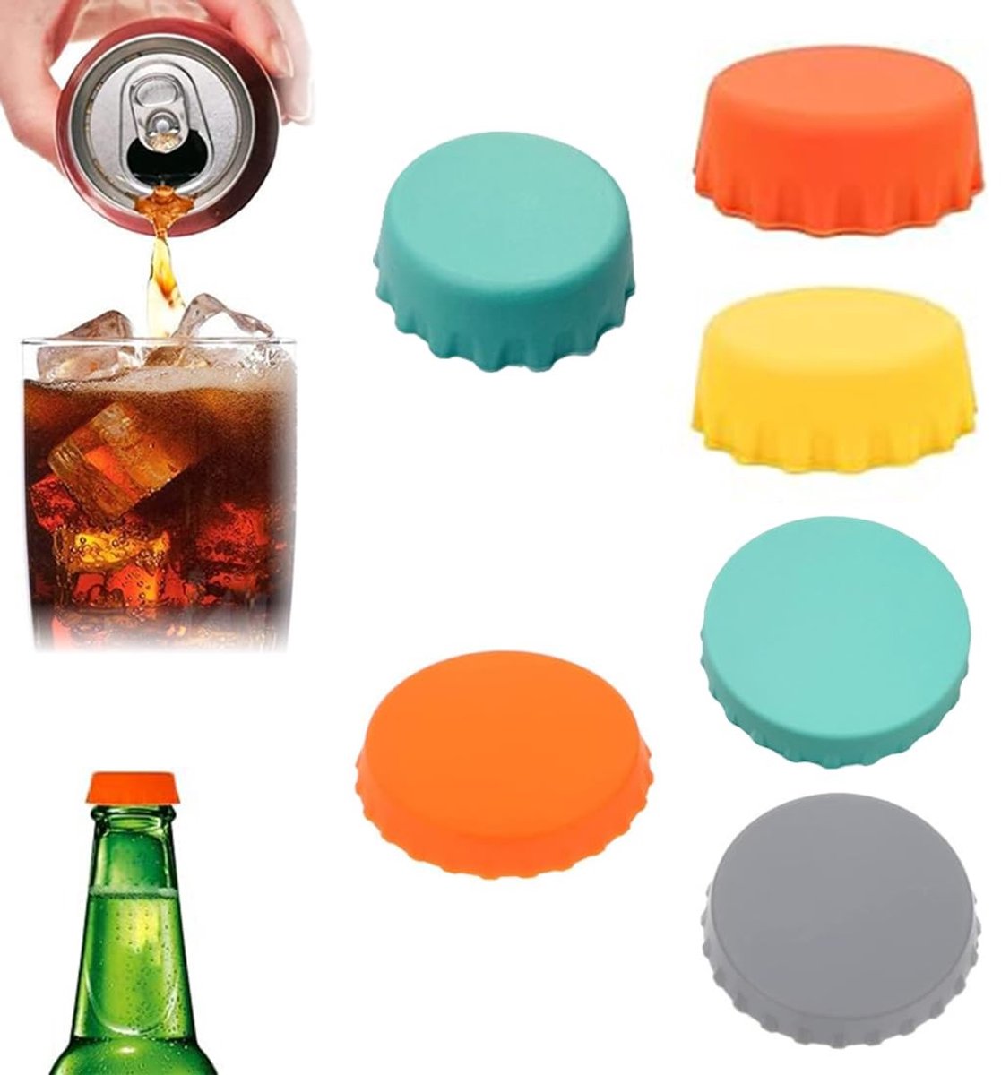 Dailygoods - Dailygoody - Blikdeksels - Herbruikbaar silicone deksel - 6 stuks - Voor drankblikjes en bierblikjes - Verschillende kleuren - Ideaal voor feesten