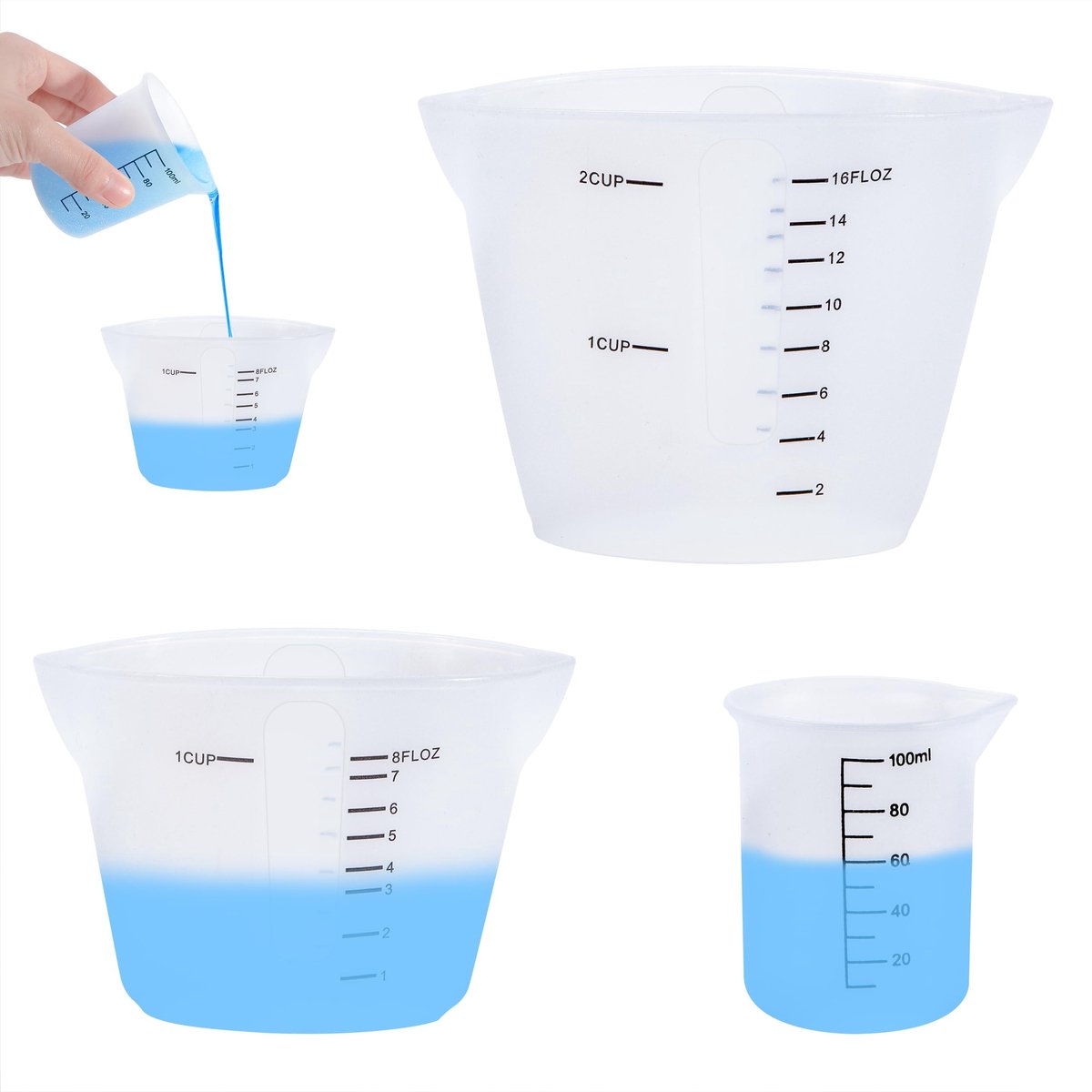 Dailygoods - Dailygoody - Siliconen maatbeker - Epoxyhars mengbeker - 500 ml - Transparant - Maatbeker kruiken - Ideaal voor DIY projecten - 3 stuks