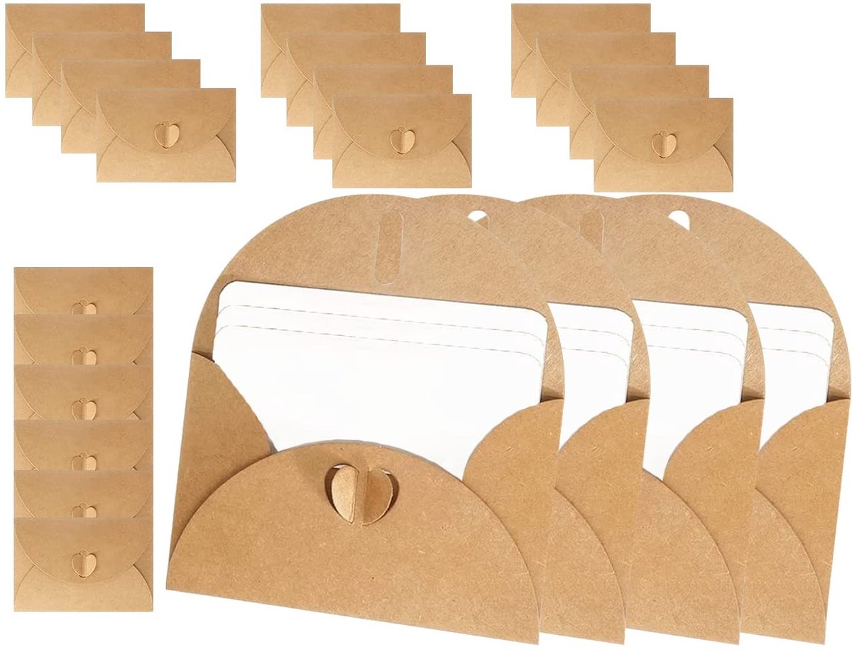 Dailygoods - Dailygoody - Mini-enveloppen - Zelf vormgeven - Kraftpapier - Voor kaarten en cadeaubonnen - Blanco enveloppen - Geschikt voor creatieve projecte