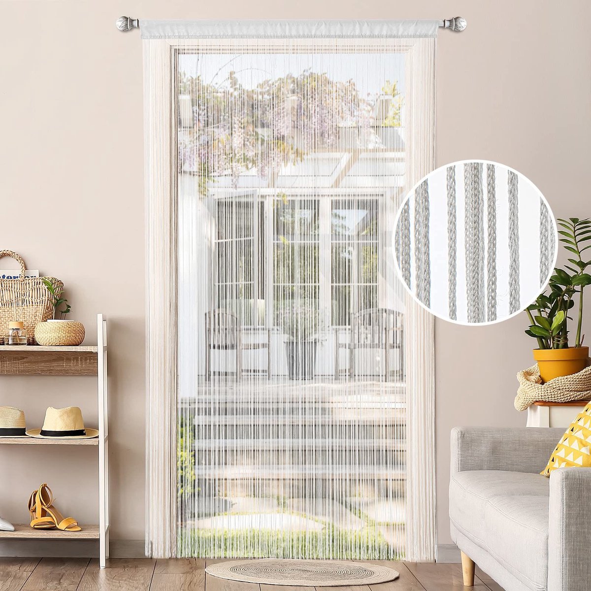 Dailygoods - Dailygoody - Draadgordijn - Insectenbescherming - Wasbaar - Wit - Ruimteverdeler - Geschikt voor de deur en balkon - 90 x 200 cm
