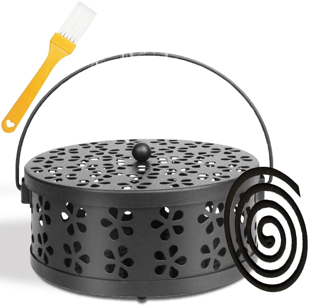 Dailygoods - Dailygoody - Mosquito Coil Holder - Draagbare Anti Mosquito Coil Houder - Klassiek Metalen Ontwerp - Zwart en Bronzer - Decoratieve Wierookhouder - Ge