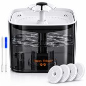 Happy Things - Drinkfontein Hond en Kat - Geruisloos - 2.5 L - Transparant Zwart met Goud - incl 4 Filters